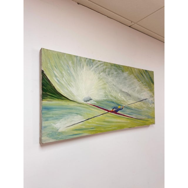 This striking vintage expressionist oil on canvas painting titled "Kayaker" is a bold and energetic original work signed...