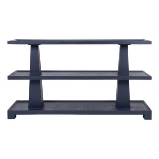 Matthew Izzo Home Lowen Textured Navy Linen Three Tier Console Table For Sale