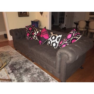 Restoration Hardware Charcoal Gray Tufted Sofa For Sale