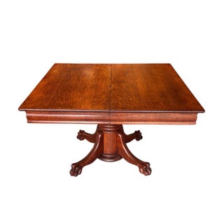 1930s - Rare Solid Tiger Wood / Quarter Sawn Dining Table With Lions Feet Base For Sale