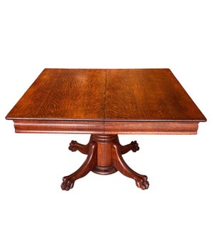 1930s - Rare Solid Tiger Wood / Quarter Sawn Dining Table With Lions Feet Base