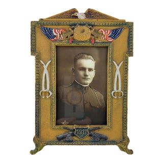 1910s Wwi Judd Cast Iron Picture Frame With Silver Star Soldier Photo - Waco Tex For Sale