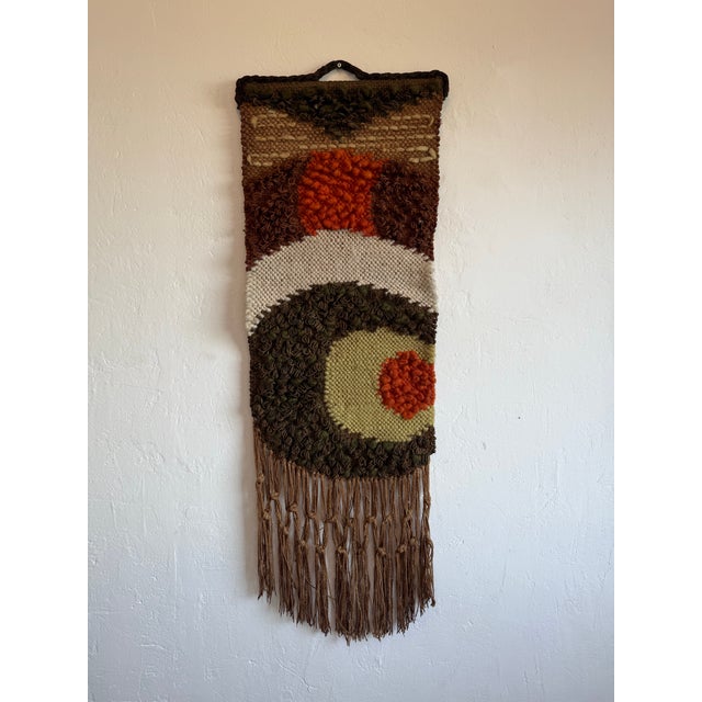 Brazilian mid-century modern woven wall tapestry using twine and felt from the 1960s.