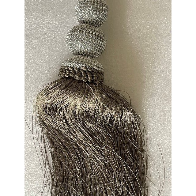 Shabby Chic Jumbo Gray Silk Tiebacks With Tassels Passemanterie Window Treatment For Sale - Image 3 of 4