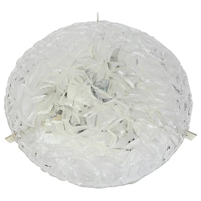 1970s Big German Round Ice Glass Flush Mount from Kaiser, 1970s For Sale - Image 5 of 5