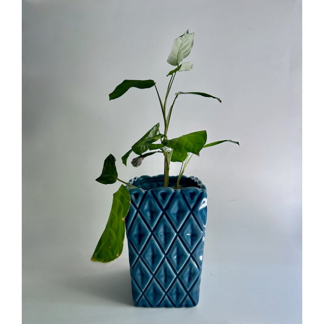 Mid Century Modern Cornflower Blue Ceramic Planter For Sale - Image 10 of 17