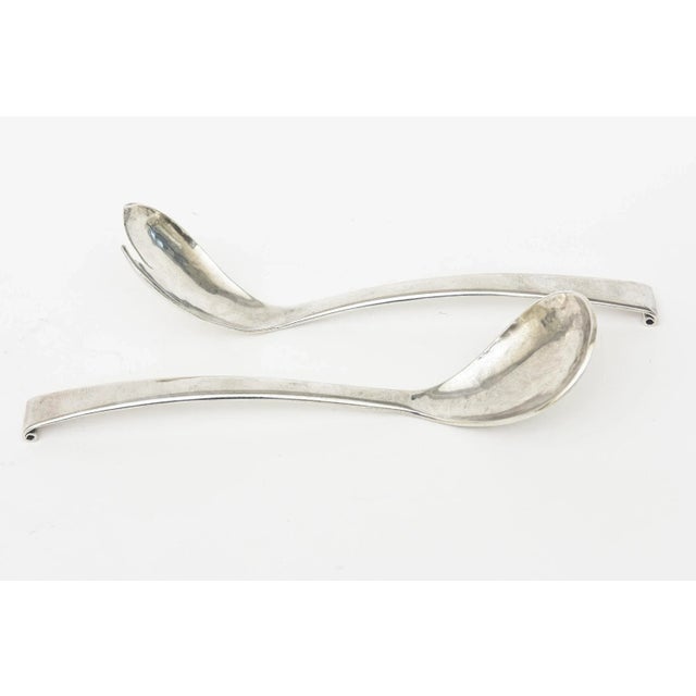 Vintage Sterling Silver Modernist Salad Servers or Serving Pieces, 1980's For Sale - Image 4 of 9