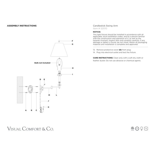 Visual Comfort Studio VC for Visual Comfort Signature Candlestick Swing Arm in Antique Nickel with Linen Shade For Sale - Image 4 of 4
