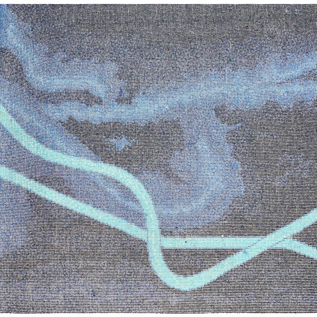 Gun Gordillo, Scandinavian Abstract Wool Tapestry Rug Gun Gordillo Neon Electric Blue Color, c.1985 For Sale - Image 9 of 9