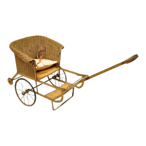 Antique Victorian Wicker & Metal Baby Carriage Pull Behind Stroller Dog Carrier