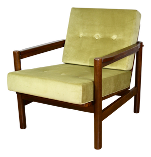 Vintage Armchair in Olive Lemon Velvet, 1970s