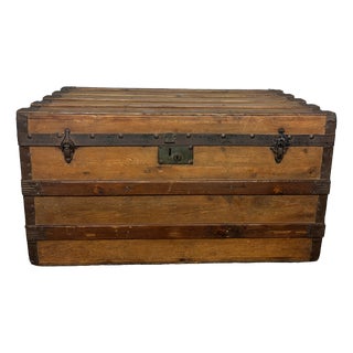 Antique Wooden Steamer Trunk, 1890s For Sale