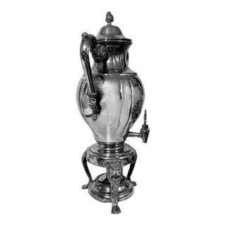 Antique Victorian Rococco Revival Silverplated Hot Water Tea Urn Samovar W/Spirit Burner For Sale