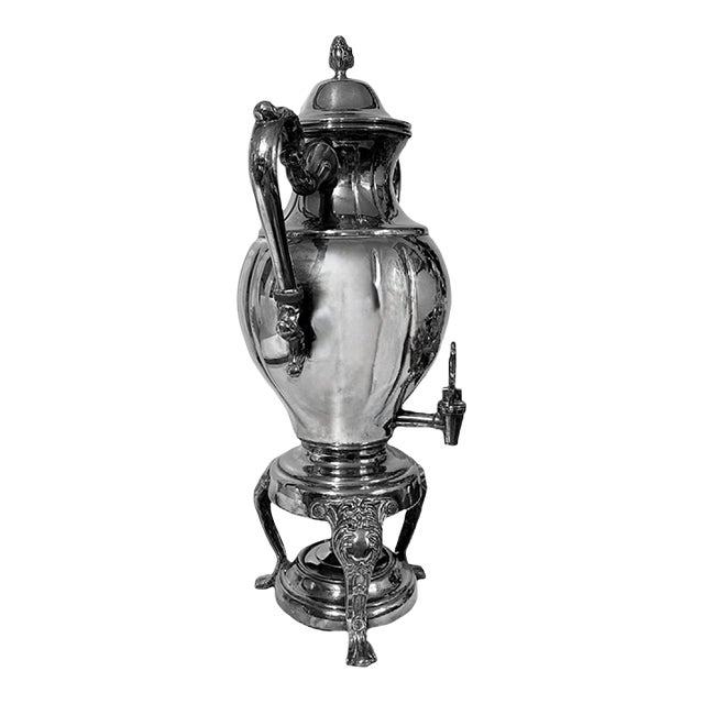 Antique Victorian Rococco Revival Silverplated Hot Water Tea Urn Samovar W/Spirit Burner For Sale