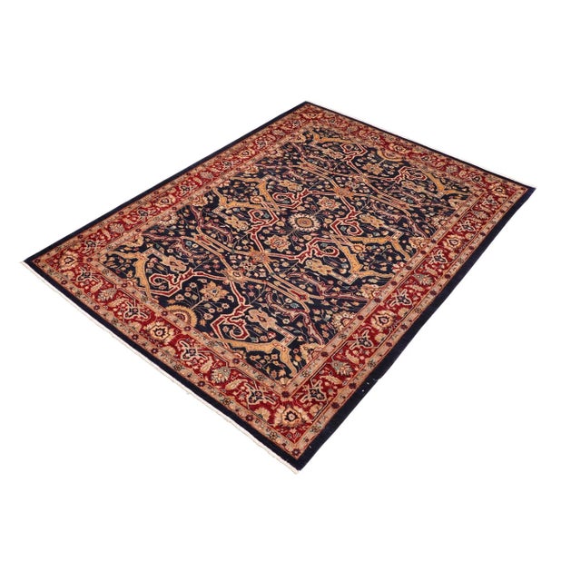 Boho Chic Boho Chic Ziegler Blue Red Hand-Knotted Wool Rug - 6'4'' X 9'1'' For Sale - Image 3 of 8