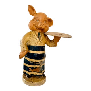 1900 English Antique Butchery Pig Plaster Shop Display Figure For Sale