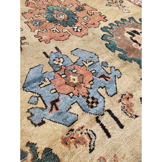 Antique Bakshaish Carpet, Oriental Persian Handmade in Tan Brown, Blue and Red For Sale - Image 10 of 13