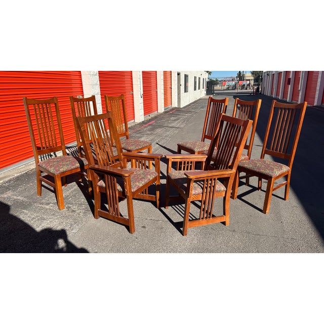 Late 20th Century Bassett Furniture Mission Style Arts & Craft Oak Dining Chairs For Sale - Image 9 of 18