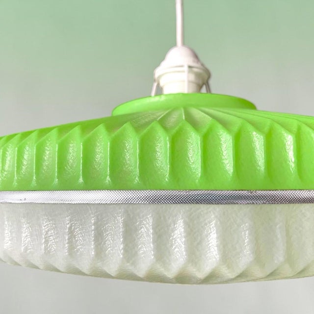 Large Vintage Space Age UFO Pendant Lamp in Green Acrylic, 1970s For Sale - Image 15 of 18