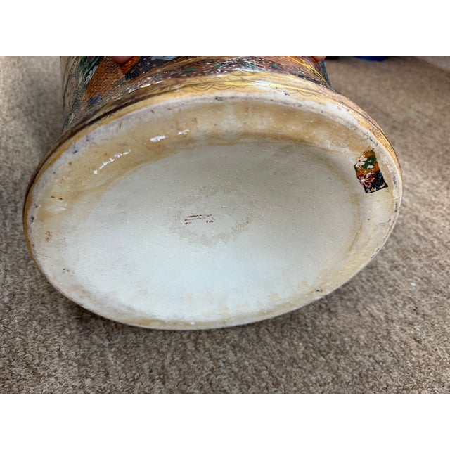 Vintage Japanese Satsuma Moriage Style Embossed Hand Painted Floor Vase 37in For Sale In Atlanta - Image 6 of 8