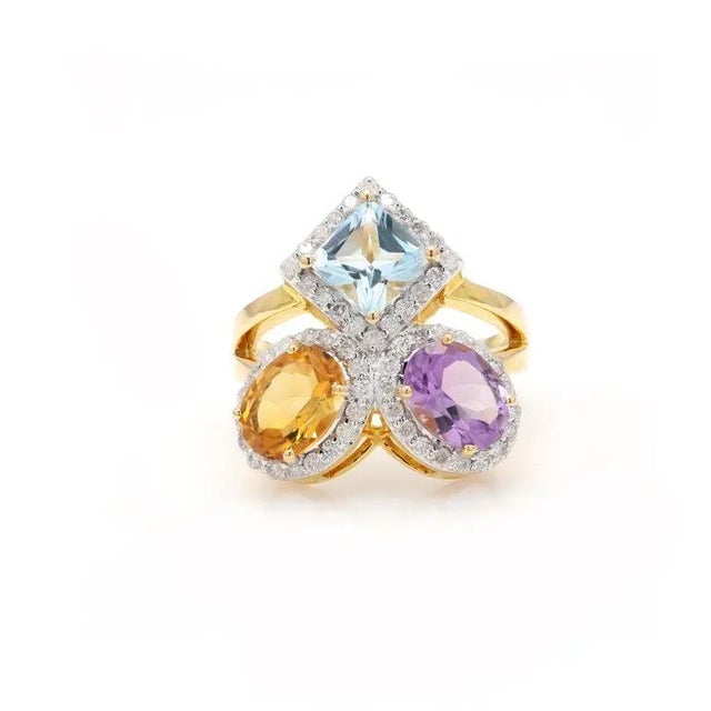 7.23ct Multi Gemstone Semi Precious Statement Ring in 18k Solid Gold Size 7 For Sale
