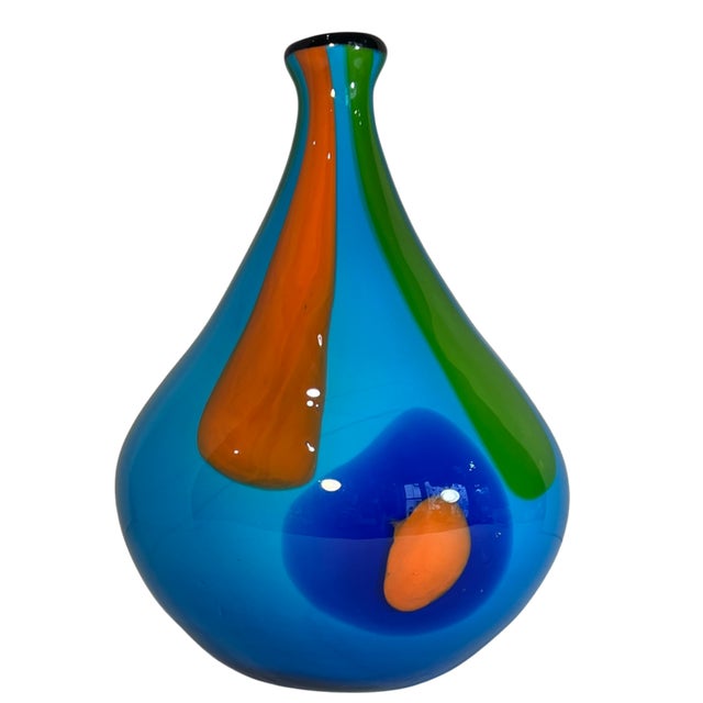 In. Tall Murano Multicolor Tear Shaped Art Glass Vase For Sale - Image 9 of 16