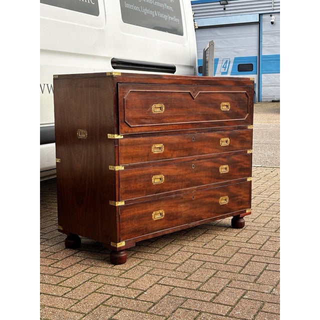 Mahogany Campaign Secretaire Chest of Drawers. Mahogany Campaign Secretaire Chest of Drawers. For Sale - Image 6 of 17