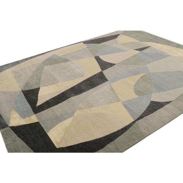 Rug & Kilim’s Mid-Century Modern Style Rug With Gray & Green Geometric Patterns For Sale In New York - Image 6 of 7