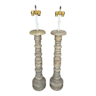 Mid 20th Century Italian Country Column Form Table Lamps - a Pair For Sale