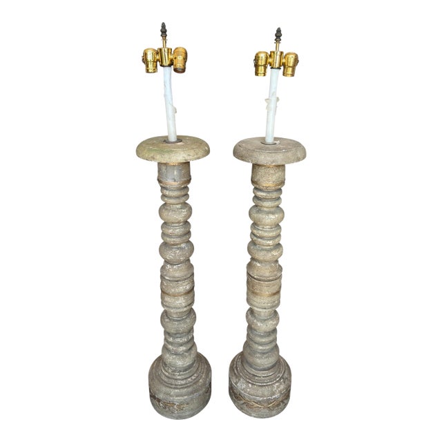 Mid 20th Century Italian Country Column Form Table Lamps - a Pair For Sale