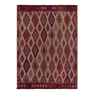 Vintage Embroidered Kilim Rug in Red, Brown, Orange Tribal Pattern For Sale