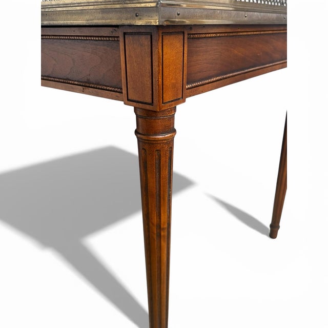 Brown Baker Furniture Louis XVI Side Table With Walnut Veneer & Brass Gallery For Sale - Image 8 of 12