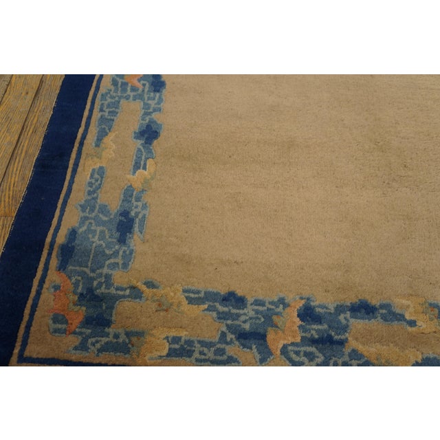 Early 20th Century 1900s Tan Camel Abstract Antique Chinese Peking Rug 4' X 5' Handknotted Wool Carpet For Sale - Image 5 of 6