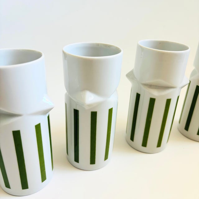 MCM LaGardo Tackett Green Striped Faceted Tumblers - Set of 4 - Schmid International Porcelain For Sale In San Francisco - Image 6 of 11