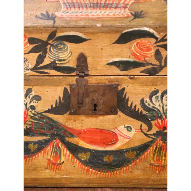 Wood 18th Century French Normandy Carved & Painted "Coffre De Mariage" Wedding Trunk For Sale - Image 7 of 9