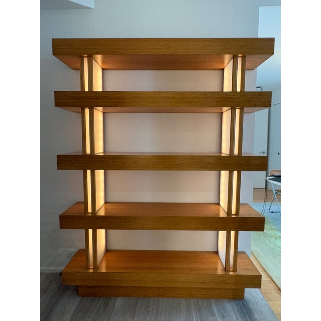 Custom Designed and Built Bookshelf made with Bamboo Wood and unique built-in LED lighting subtly hidden behind frosted...