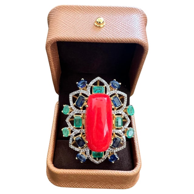 Bochic "Orient" Vintage Diamond, Emeralds, Sapphire & Opal Ring Set 18K Gold & silver For Sale - Image 15 of 18