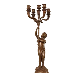 Italian Renaissance Revival Style Bronze Six-Light Figural Candle Holder