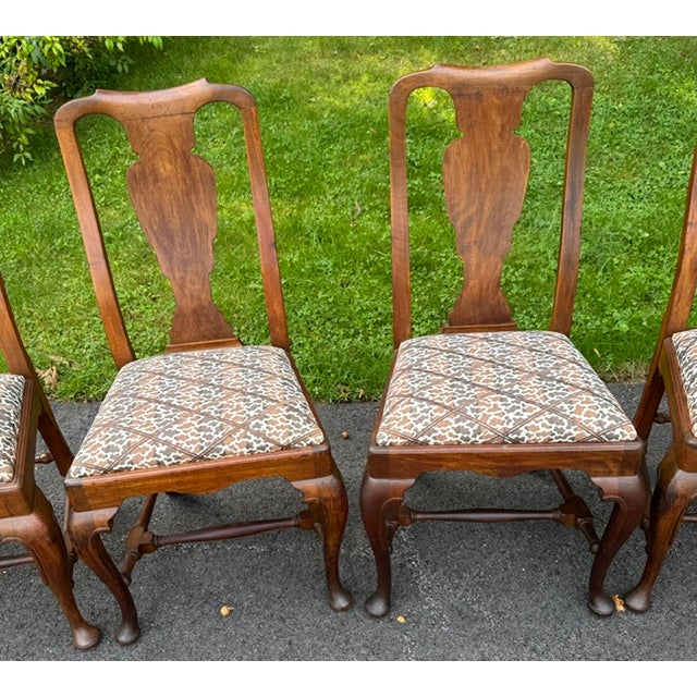 American Set of 6 Solid Mahogany Queen Anne Style Dining Chairs Early 20th Century For Sale - Image 3 of 17