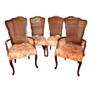 Vintage Walnut Cane-Backed Louis XV Style Dining Chairs - Set of 6 For Sale