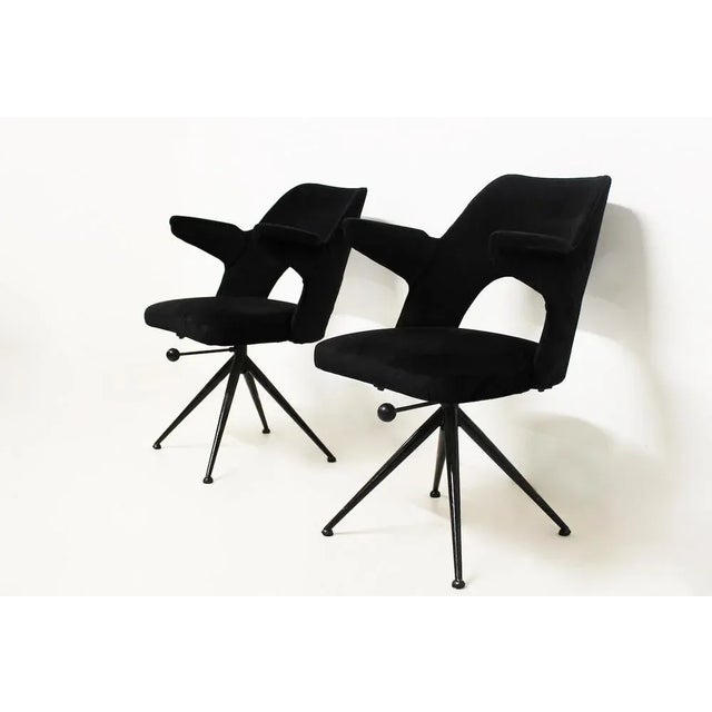 Vintage chairs entirely covered in black velvet with black metal structure - era: 1970 - origin: Italy. Dimensions:...