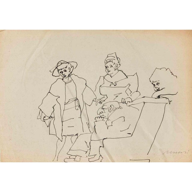 China Ink drawing realized by Mino Maccari in 1940s. Hand signed lower right. Very good condition except for some very...