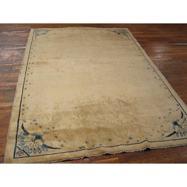 Antique Chinese, Peking rug, size: 6'2" x 9'0". Antique 1930s Hand Knotted Pile Ivory Beige Cream White Rectangle Wool...