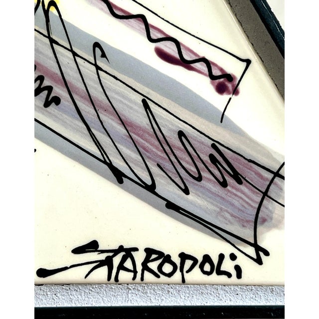 Memphis Movement Staropoli Triangular End or Side Table With Abstract Colourful Ceramic Tile Top For Sale In Tampa - Image 6 of 13