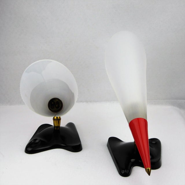 Mid-Century Red and Black Acrylic Glass Cone Wall Lamps, 1960s, Set of 2 For Sale - Image 9 of 13