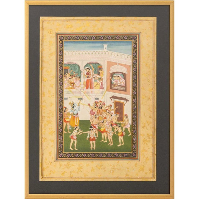 Mughal School, Two Figural Scenes, Gouache on Paper, comprising: courtyard scene with Krishna speaking to Radna and...