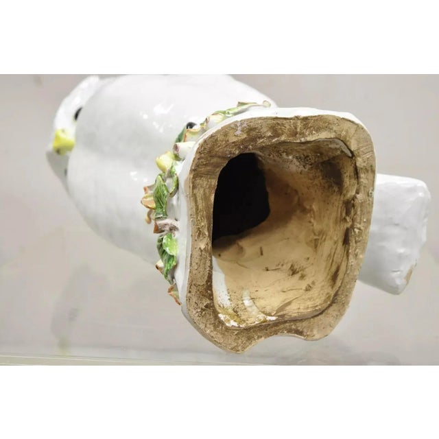 Mid 20th Century Vintage Italian Hollywood Regency Terracotta Glazed White Owl Figure Sculpture For Sale - Image 9 of 12
