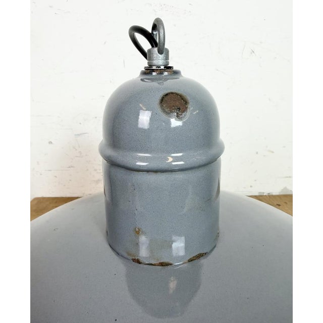 Industrial Grey Enamel Factory Pendant Lamp, 1960s For Sale - Image 15 of 18