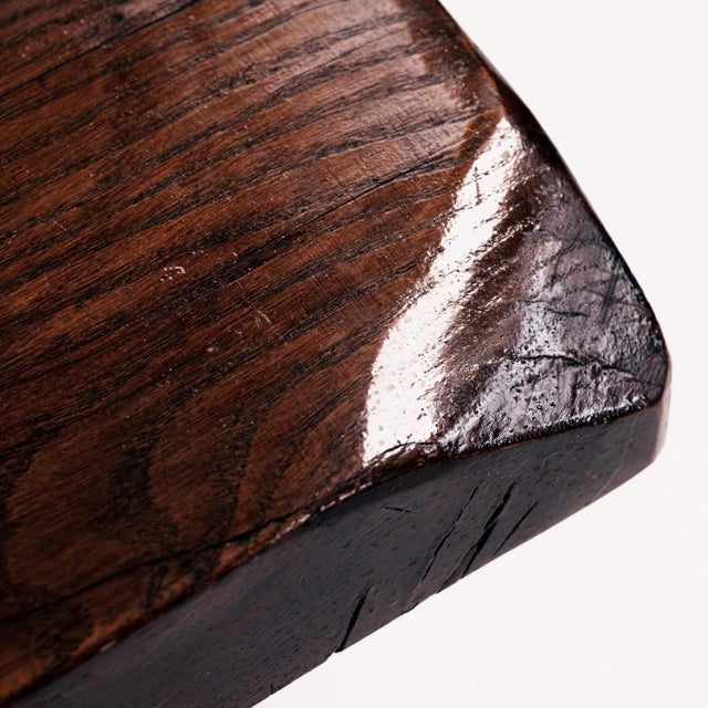 Brutalist Brown Oak Bench For Sale - Image 9 of 18