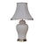 Vintage American Ivory Glazed Ceramic Table Lamp With Brass Base and Embossed Bell Shade For Sale